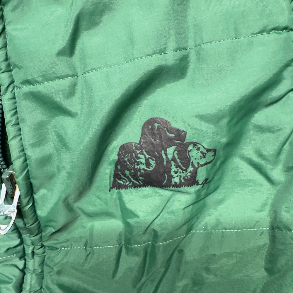 Vintage 80s Chalk Line Hunting Dog Vest Green Quilted Zip Up Mens L Outdoors - Picture 2 of 6